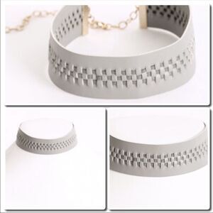 𝅺leather Gray Choker Necklace
